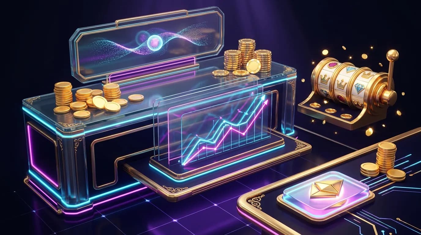 Duel.com affiliate program — stylized partner dashboard with referral link, commission graph and crypto payout button